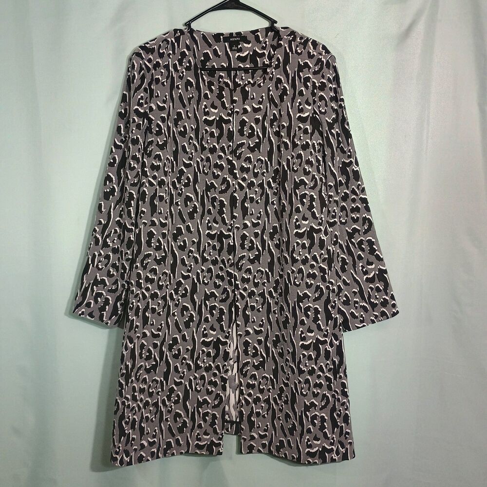 Women’s Gray & Black Leopard Print Open-Front Long Cardigan